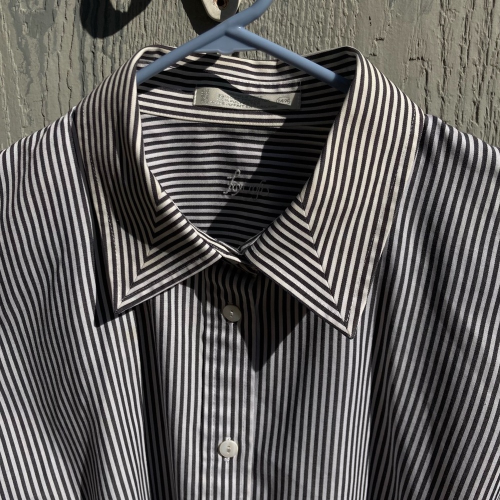 Foxcroft Wrinkle-Free Dark gray striped button-down long sleeve shirt sz 14W